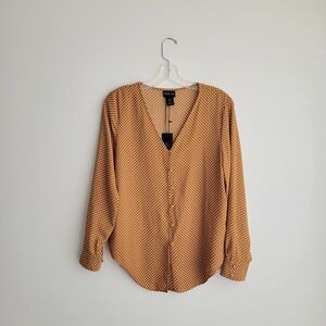 NWT Rachel Zoe Brown Polka Dot Long Sleeve Blouse Top